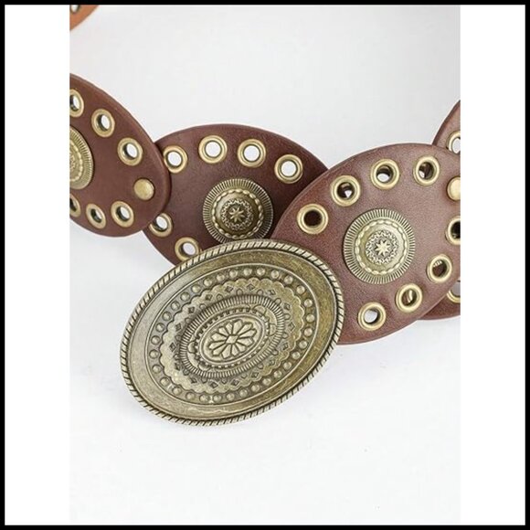 Western Concho Disc Belt Vintage Boho Style Adjustable Wide Cowgirl Accessory - Picture 3 of 6